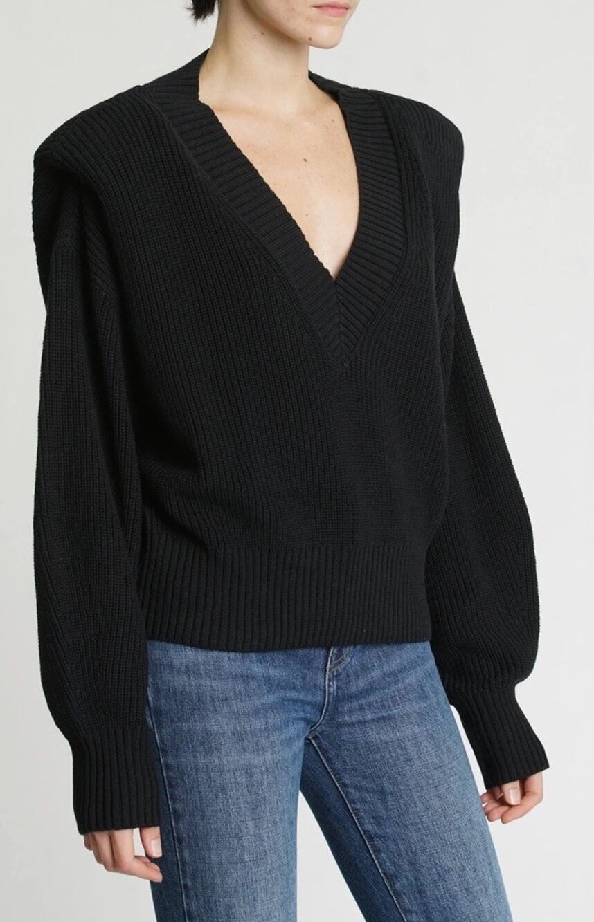 Pistola Revolve Sweater Womens Small Camille Strong Shoulder V Neck Black Medium